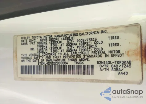 2002 Toyota Tacoma z USA, uszkodzony, nr VIN 5TENL42N12Z893604